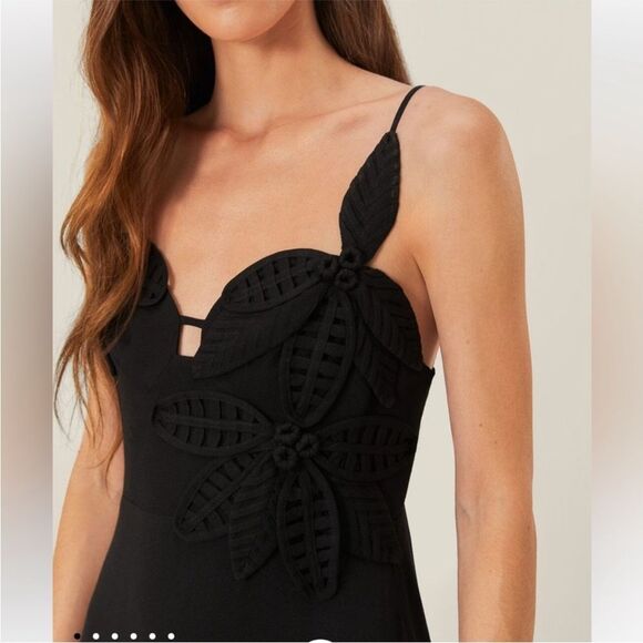 FARM RIO Black Flowered Bust Midi Dress - Color Black - Size M - Picture 3 of 4